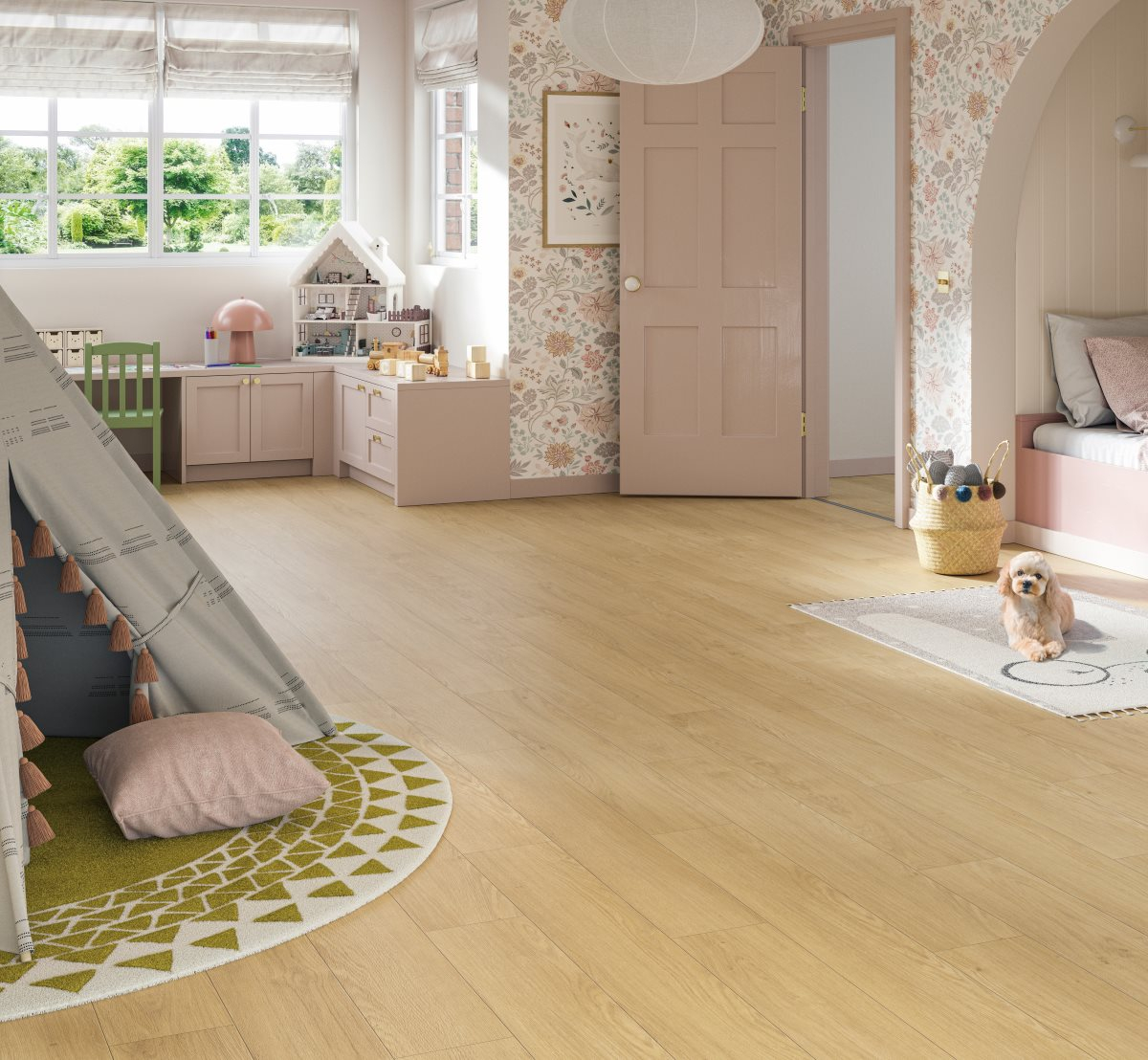 Ламинат Parador Classic 1050V Дуб Монблан натуральный Mont Blanc natural 1748724 1285×194×8 фото в интерьере